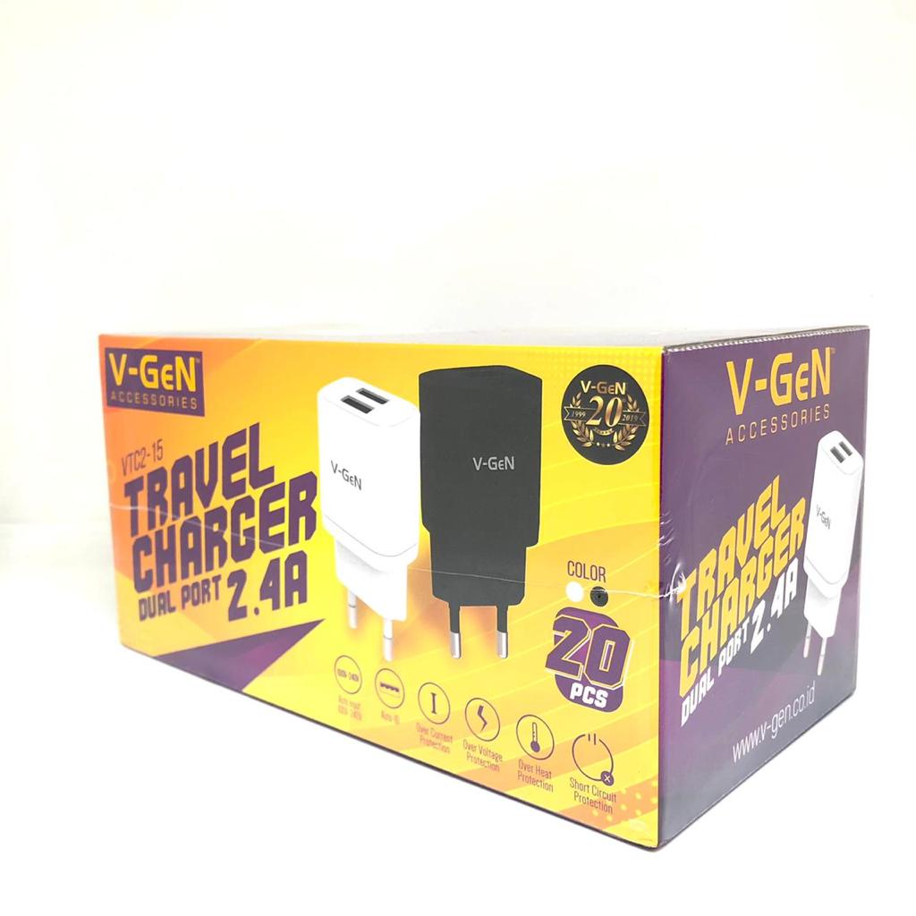 PROMO 1PCS Travel Charger V-Gen VTC2-15 Batok Casan Kepala Charger Casan Vgen 2.4A 2usb