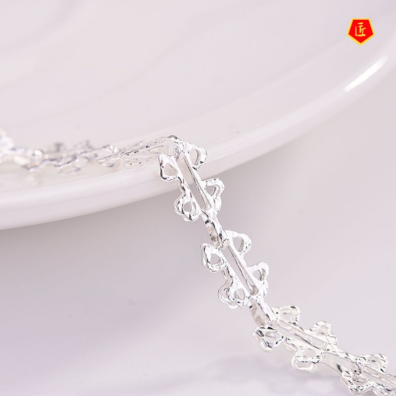 [Ready Stock]Geometric Pattern Hollow Silver Women's Elegant Bracelet