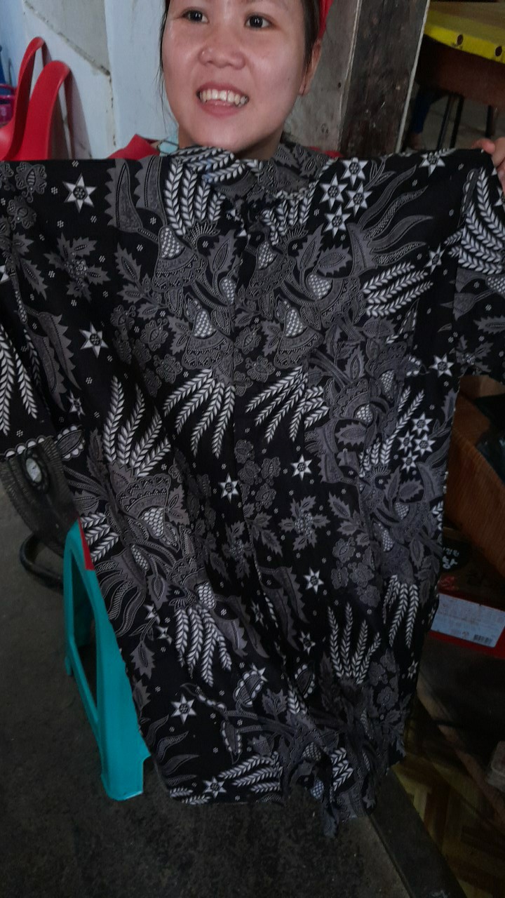 Couple Batik Atasan Pria Wanita M.l.xl Bahan Katun Hitam Merah Abu Sogan Coklat