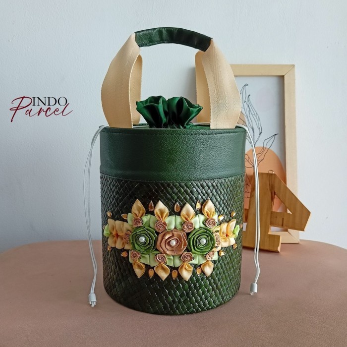 

✨ BISA COD ✨ INDOPARCEL - Tas Parcel Anyaman Goodie Bag Hampers Tas Jinjing Anyaman - Hijau Tua