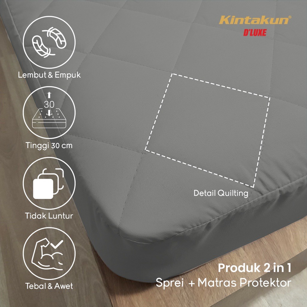 KINTAKUN Sprei Quilting 200x200 / 180x200 /160x200 Tinggi 30 Warna Butter Cream Choco Drizzle Lilac Grey Pink Icing Serenity Spa Blue - T30 TBT