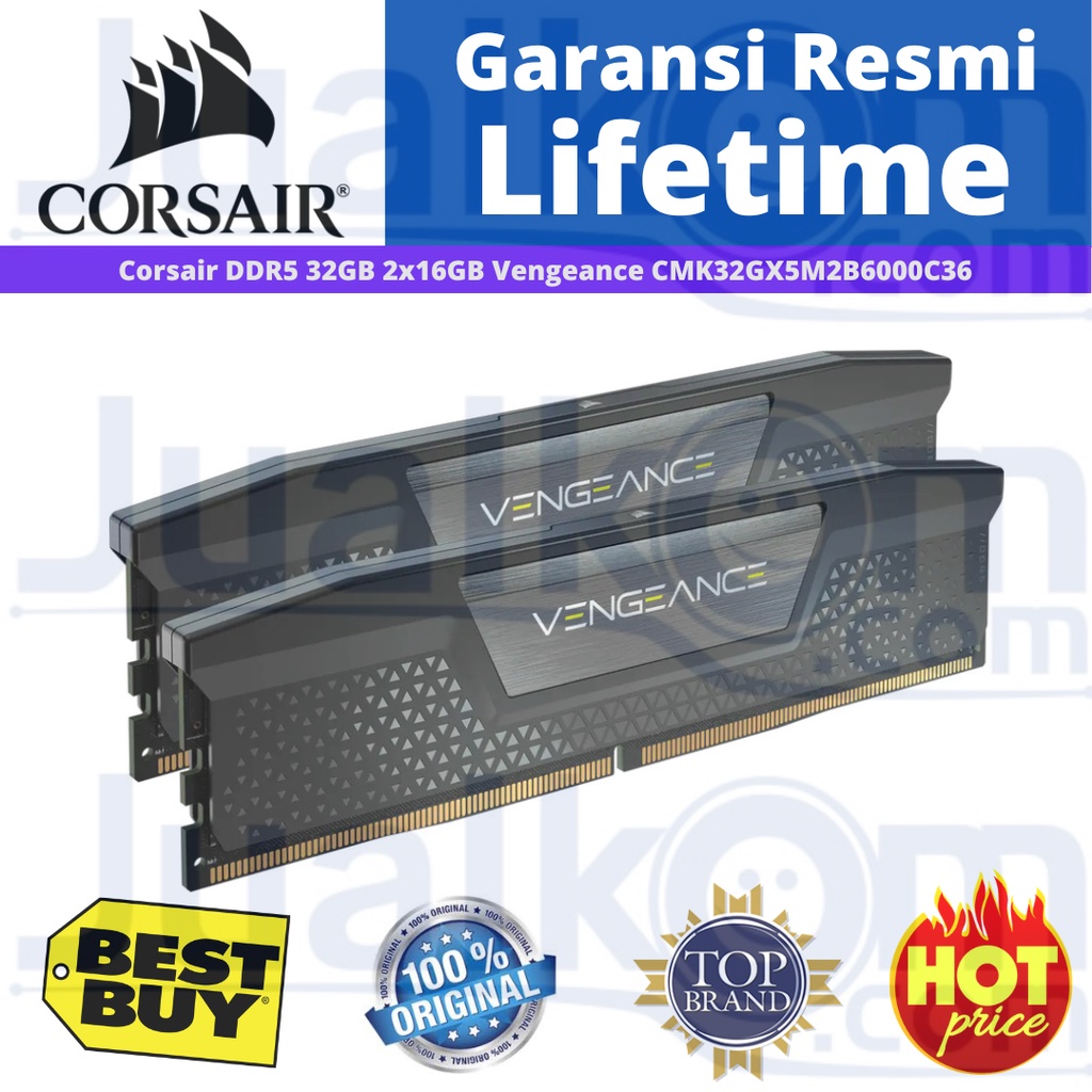 Corsair Vengeance  32GB (2x16GB) DDR5 Memory RAM CMK32GX5M2B6000C36 Resmi