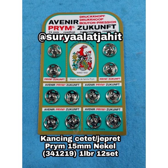 Kancing jepret 15mm (341219) Prym nekel @1lembar =rp22.000/12set