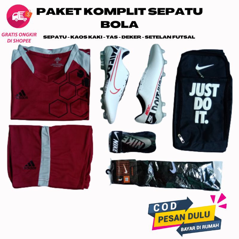 Sepatu sepak bola Nike paket komplit berisi tas kaos kaki deker Jersey termurah