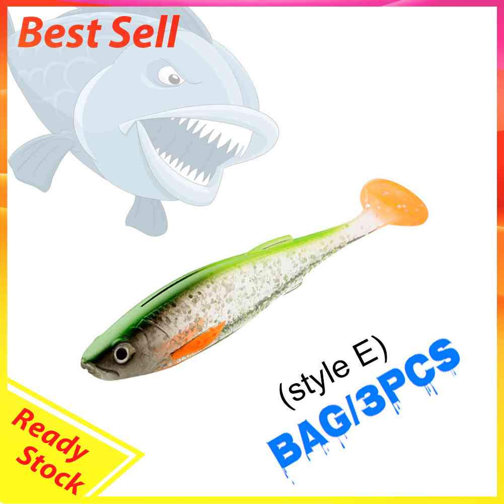 3pcs Soft Fish Bait Artificial T Tail Wobblers 100mm 11.5g Minnow Fishing Lure