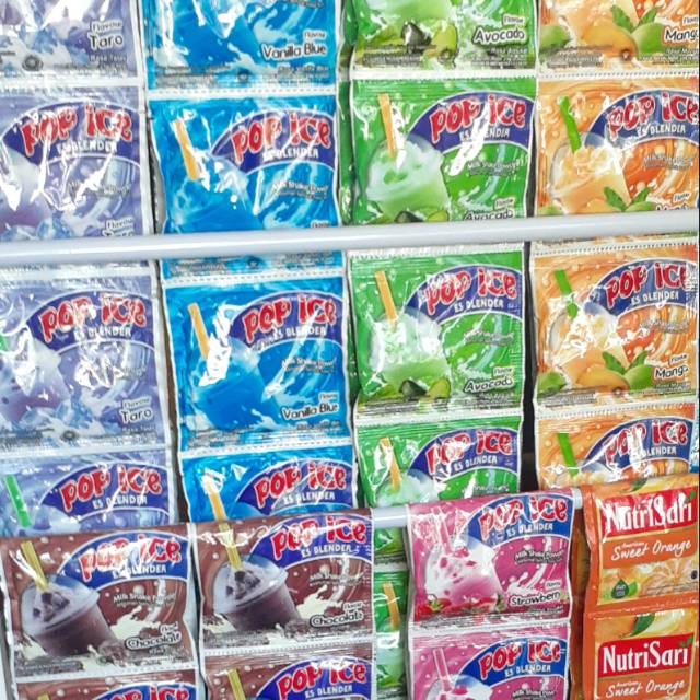 

Pop Ice Strawberry Mangga Cokelat Permen Karet Vanilla Blue Capucino Alpukat Taro Chocolate