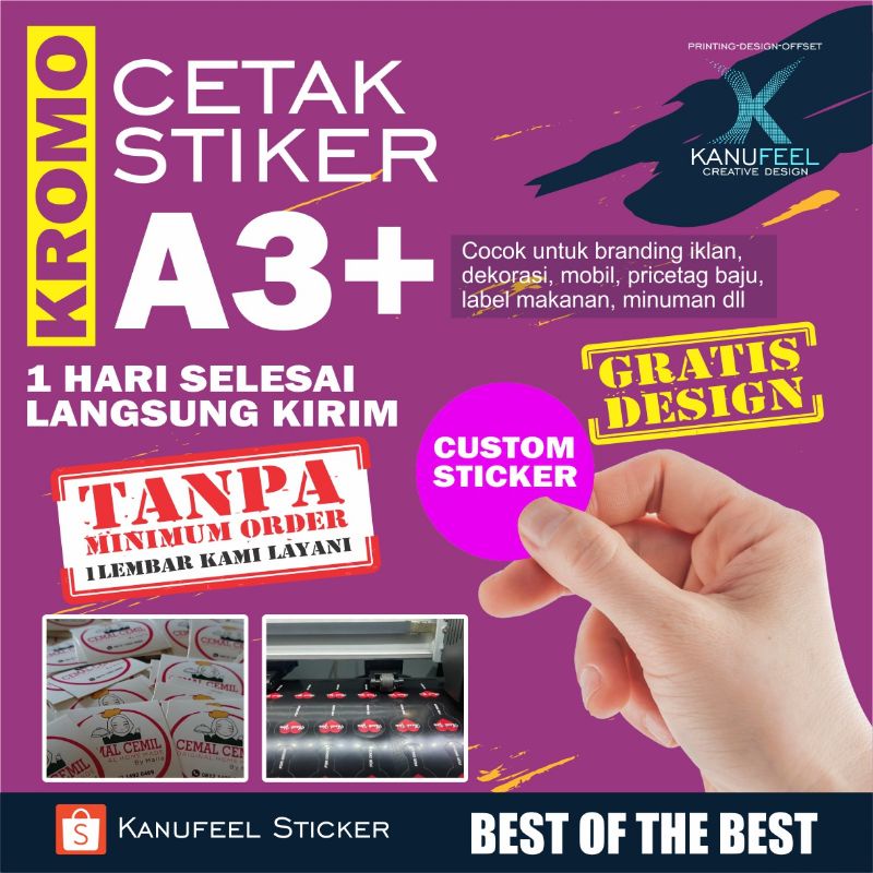 

Cetak stiker kromo + cutting untuk keperluan OLShop dll (TANPA MINIMUM ORDER DAN BONUS GRATIS DESAIN )