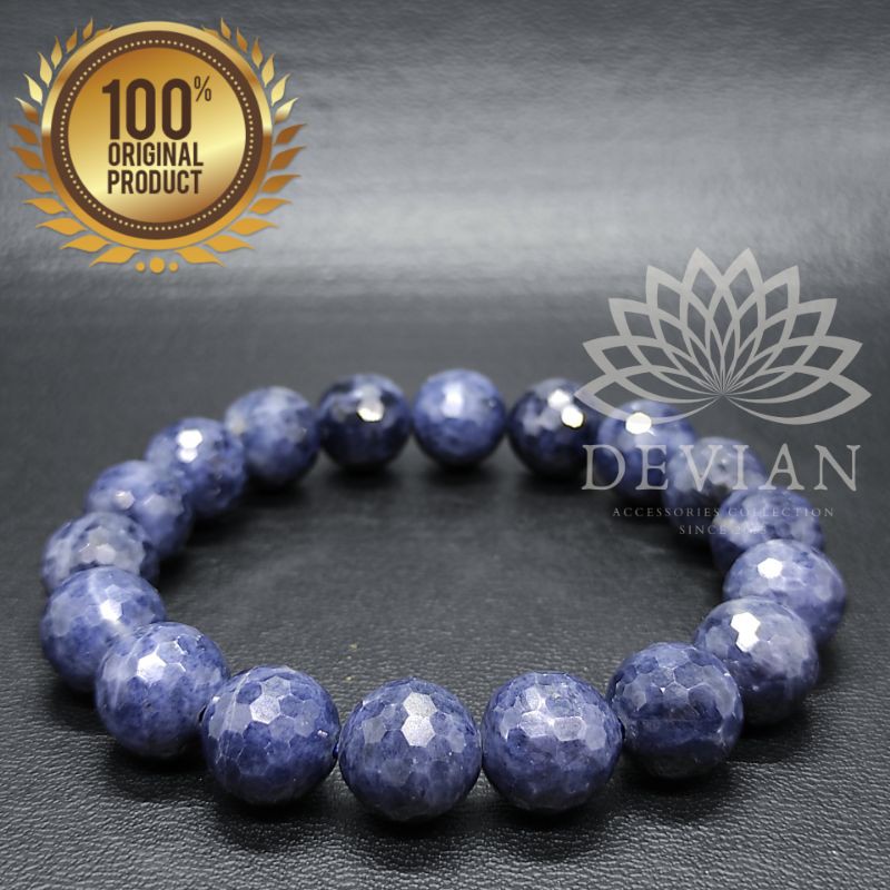 Gelang Batu Blue Safir Cutting 10mm Asli dan Natural