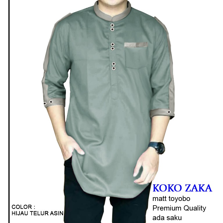 CGF 59300-61200-63219-65259-67137-69115 KOKO ZAKA Baju Koko Qurta Pria,Baju Koko Pria Terbaru,Termurah&Terlaris.-Hijau Telur Asin