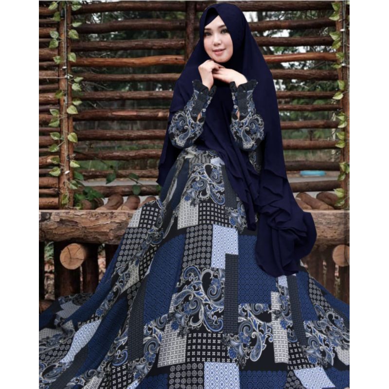 Aralasy COD Terbaru Fashion Gamis syar'i Monalisa Batik DM Set Khimar Ceruty 2 Layer