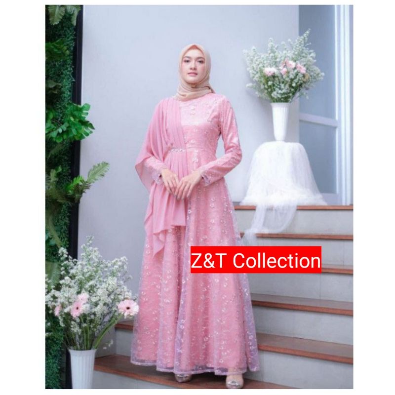 [REAL PICk] Gamis terbaru Gamis Brokat Tille Mutiara Dress Brokat Terbaru Gamis Brokat Lebaran.