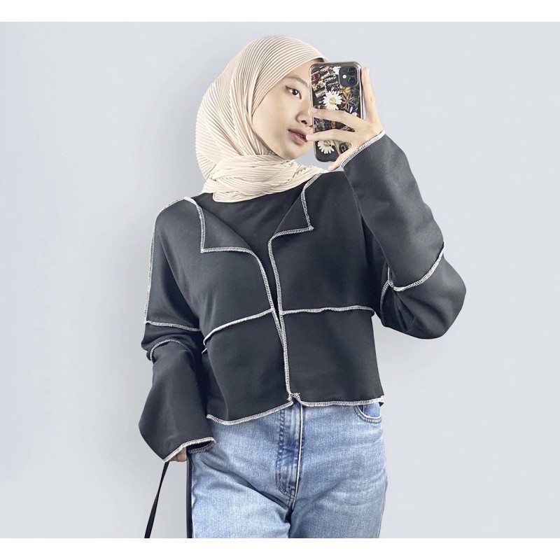 Tq88indonesia Fashion Cardigan Wanita Terbaru / Cardi Asvy Contrast Cardigan / Outer / Baju  Luaran Muslim  Wanita Kekinian/ Ootd