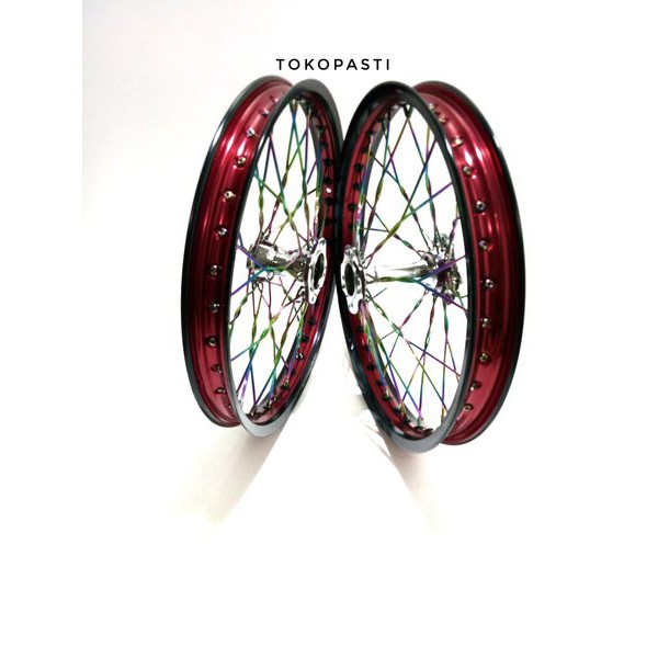 velg sepaket tromol becak jari jari pelangi ring 17 tdr motor satria fu bonus cakram depan belakang