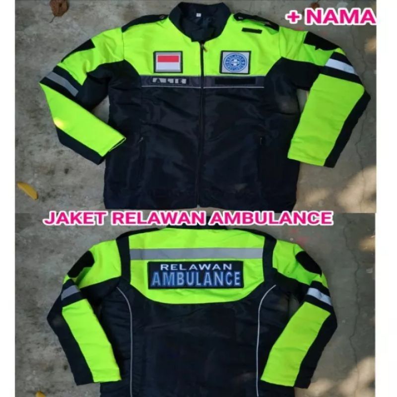 Jaket patwal Relawan ambulance Hijau stabilo bahan taslan