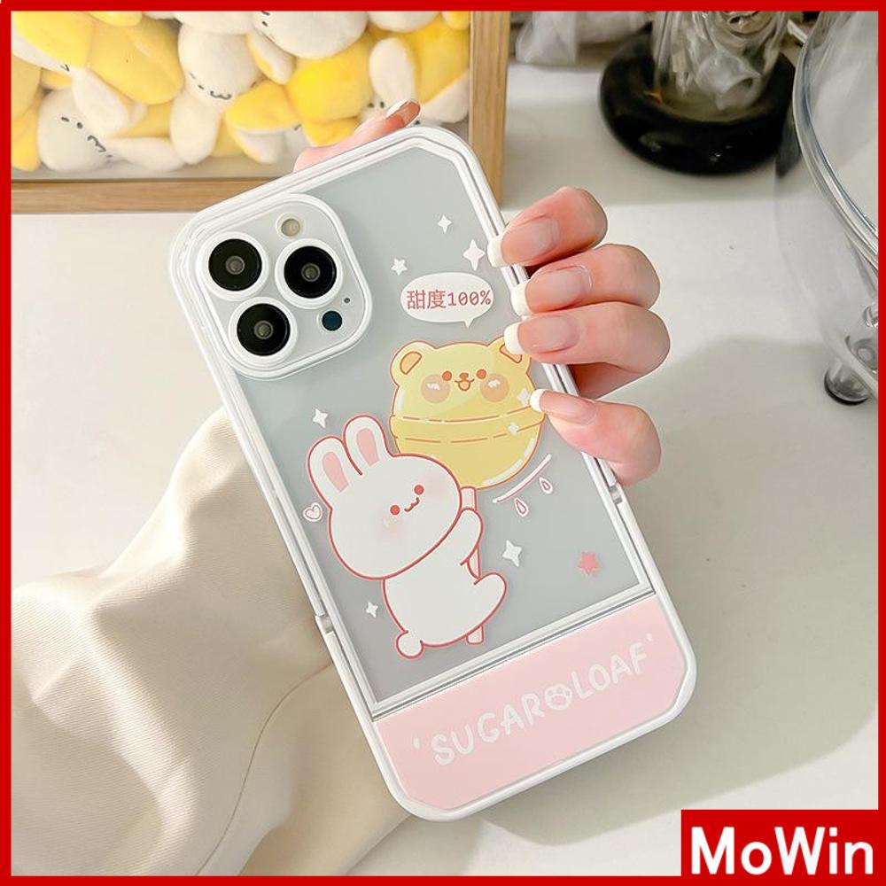 iPhone Case Acrylic Invisible Folding Stand Silicone Soft Case Shockproof Camera Cover Rabbit Cute Cartoon Compatible For iPhone 11 Pro Max 13 Pro Max 12 Pro Max 7Plus xr XS Max