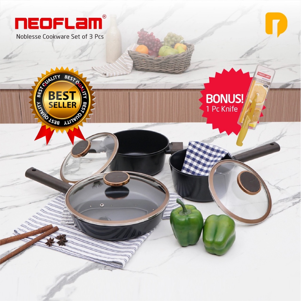 Set Panci Die Cast - Neoflam Noblesse Cookware Set of 3 Pcs BONUS Knife Neoflam