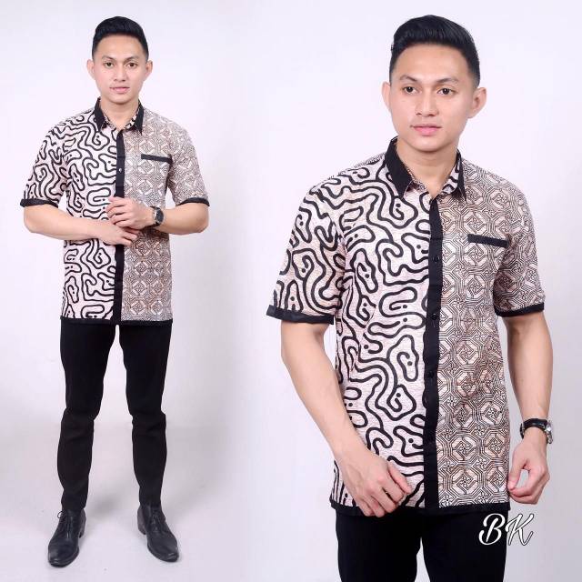 BSWART Batik HRB026 Kenongo Hem Pendek Padi Pekalongan M L XL Batik Pria MURAH Modern Grosir