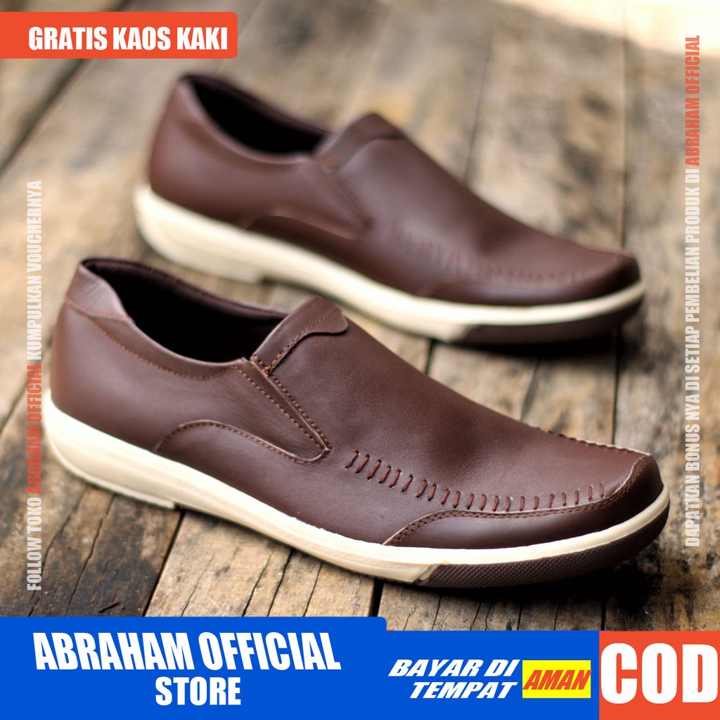 ABRHM x SANPER Sepatu Casual Slip On Kulit Asli Kasual Formal Pria Kerja Kantor Kuliah Kondangan Anti Slip Original