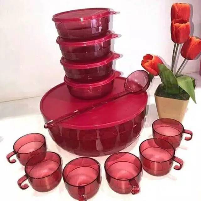 Red serving set tempat es buah limited