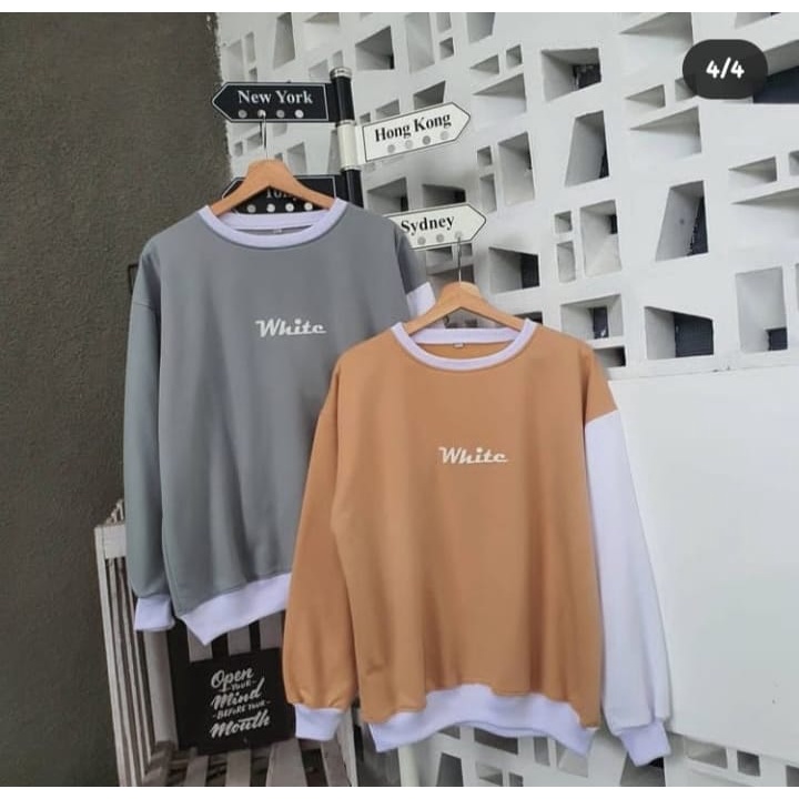 Sweater white XXL sweater wanita / sweater unisex terbaru / sweater korean style remaja