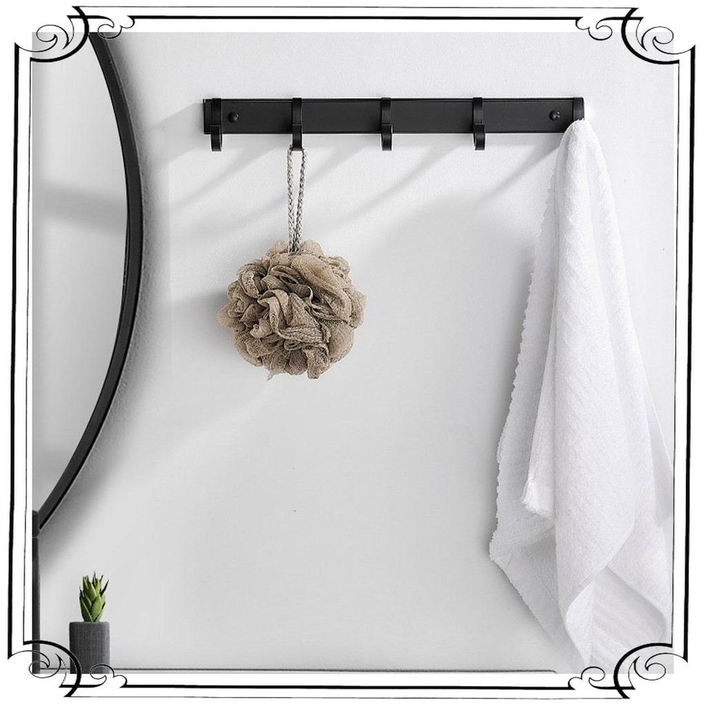 Mall Rak Gantungan Handuk Kamar Mandi Bathroom 5 Kait HITAM Towel Holder Moveable Row Hook YUJI