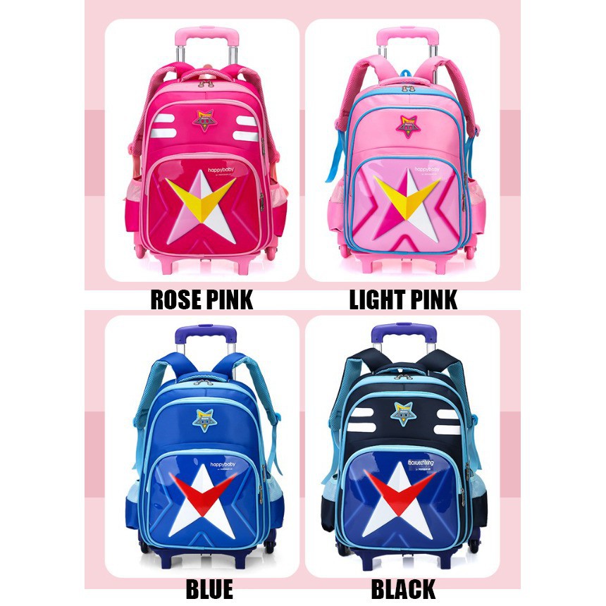 (RK)Tas Troli Anak Sekolah TK SD Bongkar Pasang Anak Star 6 Roda / Tas Roda Anak 3 Roda Import