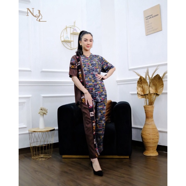 Setelan pajamas wanita kombinasi/oneset nola kombi dior guci