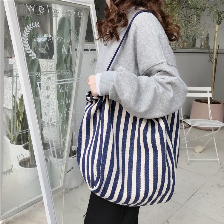 TC-50 tas kanvas canvas besar strip wanita bahu import jepang korea high quality