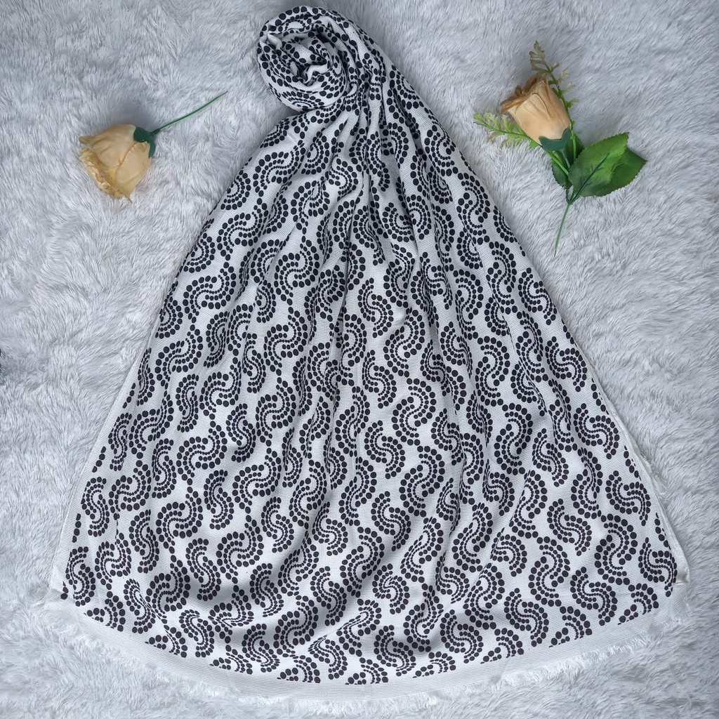 Kerudung Pashmina Motif 170cm x 70cm Monochrome / Jilbab Hitam Putih