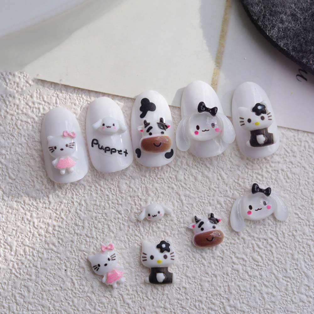 Mxbeauty Ornamen Kartun Sapi Anjing Kucing Bahan Resin Gaya Jepang Untuk Dekorasi Nail Art