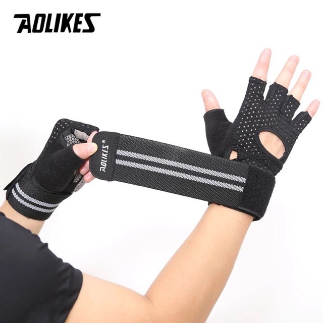 AOLIKES Sarung Tangan Fitness Gym Glove Wrist Wrap Strap Gloves Straps