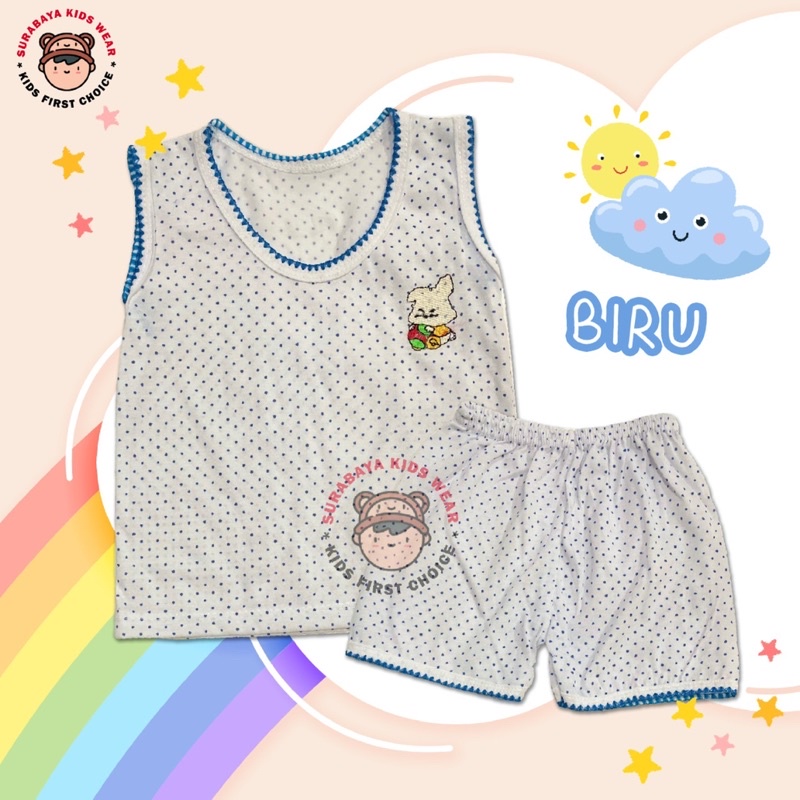 Setelan Singlet Anak Laki- Laki dan Perempuan Polkadot Putih