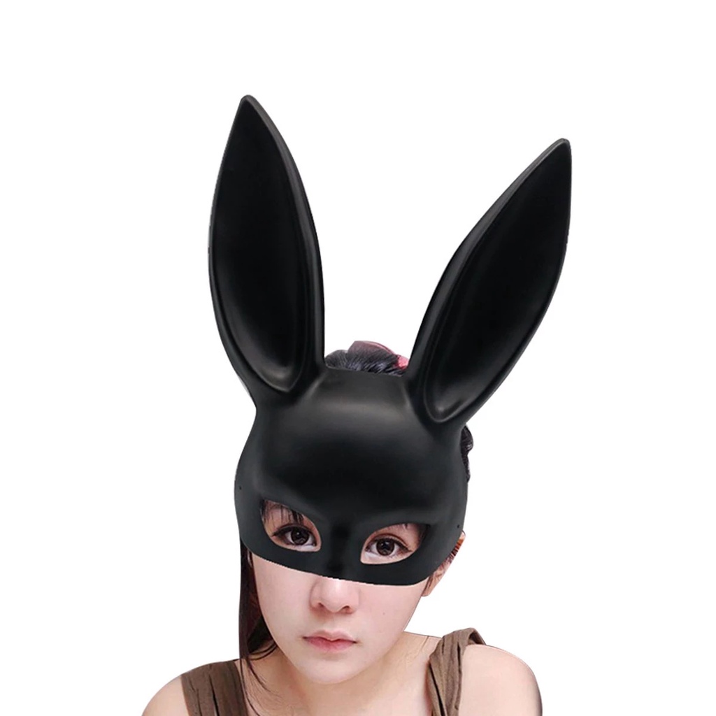 Topeng Setengah Wajah Bahan PVC Warna Hitam / Putih Untuk Cosplay Halloween