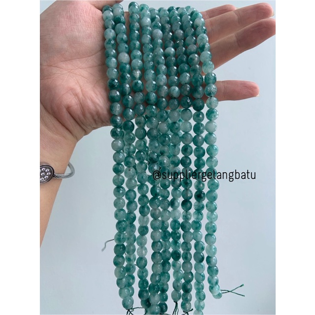 batu GIOK CINA CUTTING 8mm FACETED UKIR bahan gelang kalung green craft kerajinan tangan fashion model kekinian fyp citayam