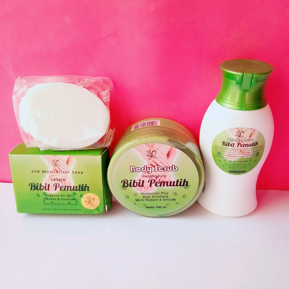 SYB Paket 3in1 Whitening Body Lotion + Sabun + Body Scrub Bibit Pemutih