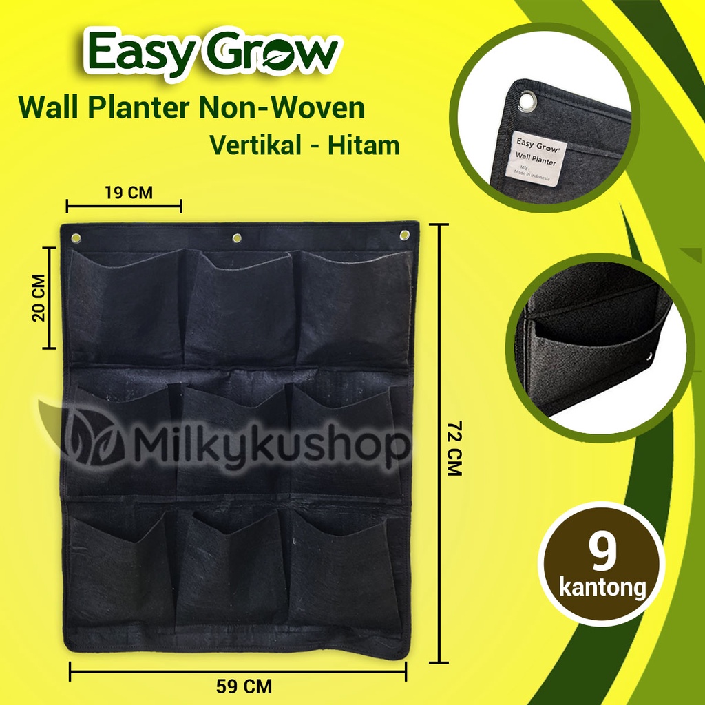 WALL PLANTER BAG EASY GROW NON WOVEN VERTIKAL 9 KANTONG HITAM