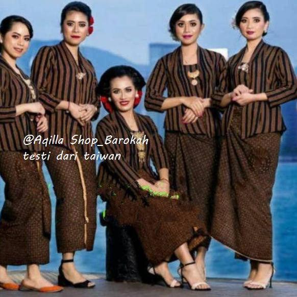 Hot Sell.. Stelan Baju lurik wanita | kebaya lurik + jarik coklat | baju adat jawa