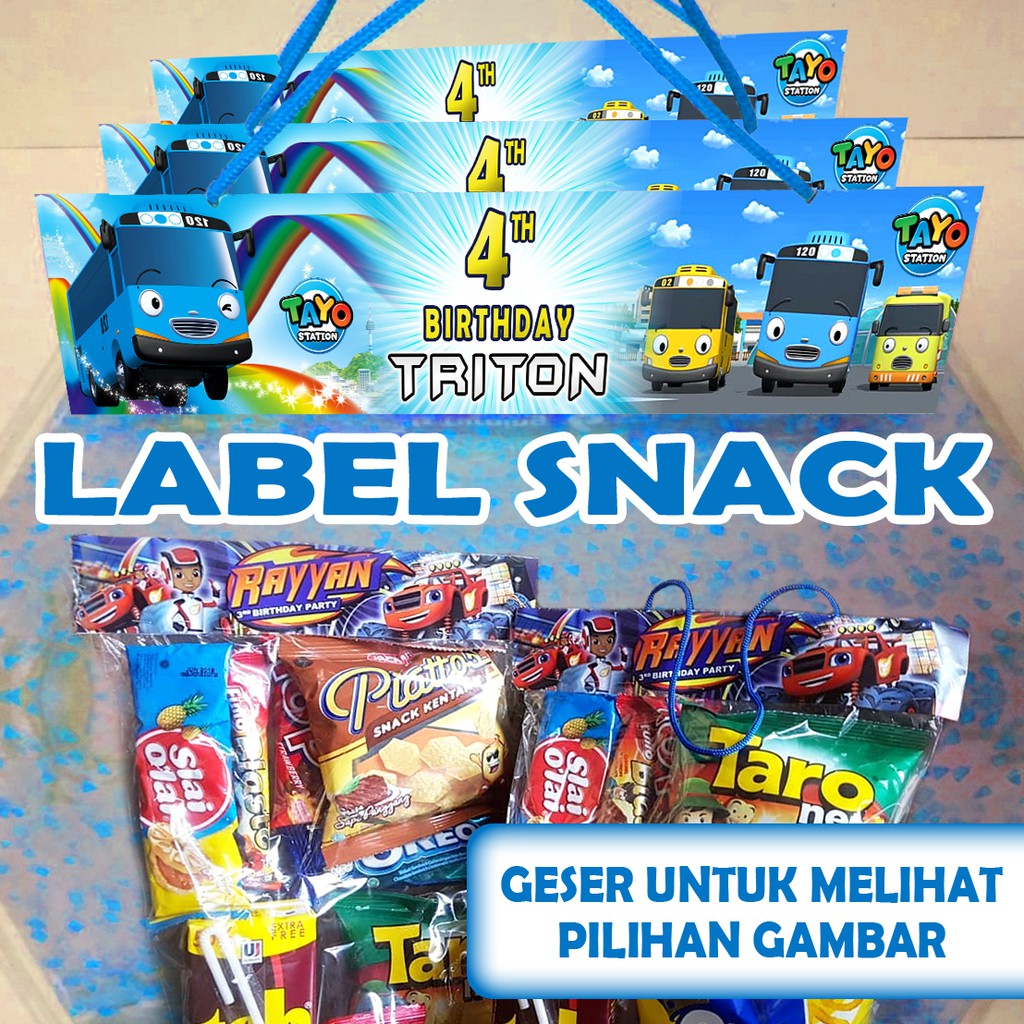 

LABEL PLASTIK SNACK TEMA TAYO ULTAH / ULANG TAHUN LEBAR 20CM