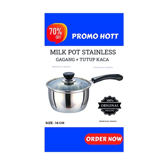 Jual Panci Milk Pot Stainless Steel Plus Tutup Kaca / Panci Milk Pan ...