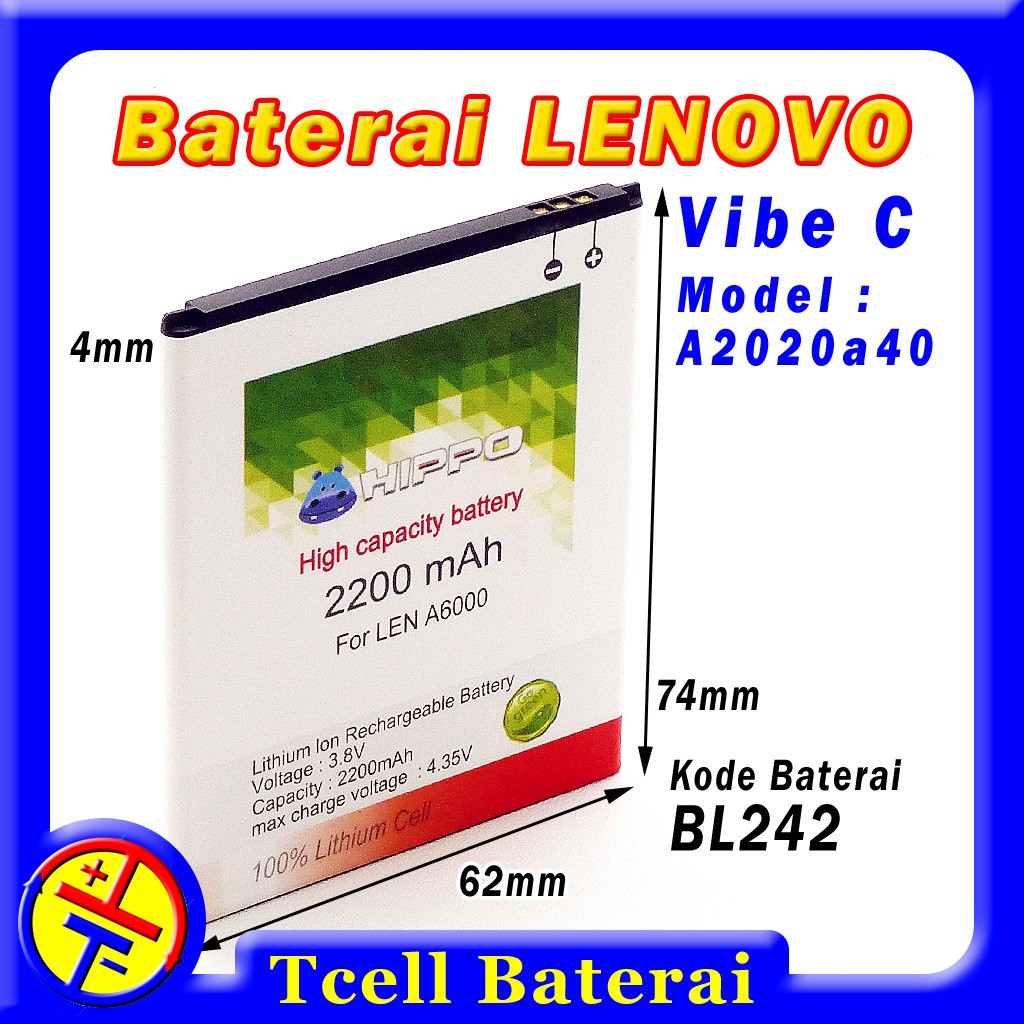 Baterai Lenovo Vibe C A2020 Bl242 Hippo Batre A2020a40 Batere Bl 242 Shopee Indonesia