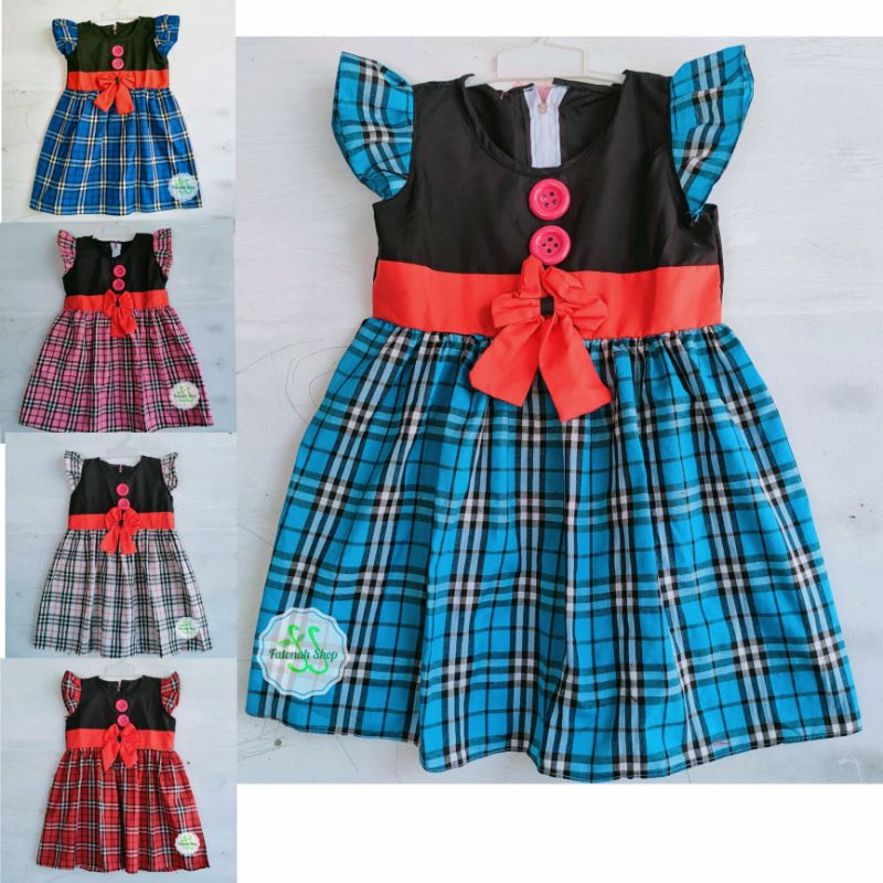 Dress anak 1 2 2,5 tahun gaun anak harian baju anak cewek perempuan kotak ( dress Kotak tartan )