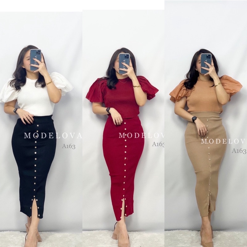 MDLV ~ A163# Donita Knit Suit Knit Bodycon Set Knit Set Premium Setelan Rajut wanita Setelan rajut Import Setelan rajut premium Fashion Import