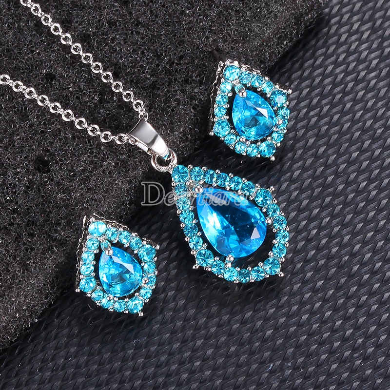 Korean Style Bridal Drop Necklace Earrings Set Shiny Zircon Accessories