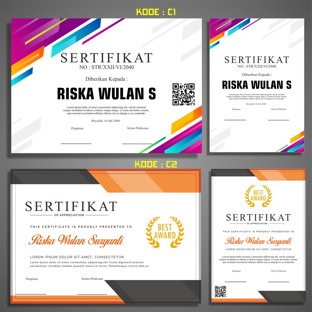 

Cetak Sertifikat & Piagam Penghargaan Desain Elegan