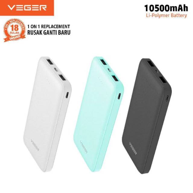 Power Bank VEGER Ultimate X103 Slim 10.500mAH 2 Port USB Original Garansi 18 Bulan