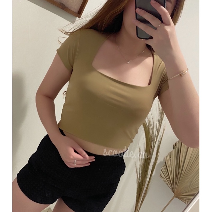 (COD) Zora Crop Top | Square Neck Crop Top Premium Double Layer | Korean Crop Top Square Kotak
