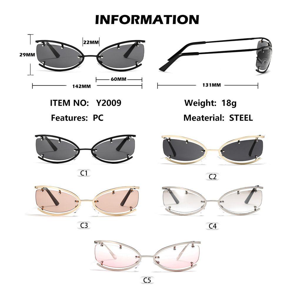 Nanas Y2K Kacamata Hitam Eyewear Rimless Shades 2000an Punk Sunglasses