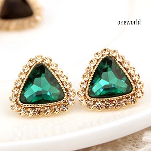 OW@ Women's Fashion Party Jewelry Triangle Crystal Golden Tone Ear Studs Earrings