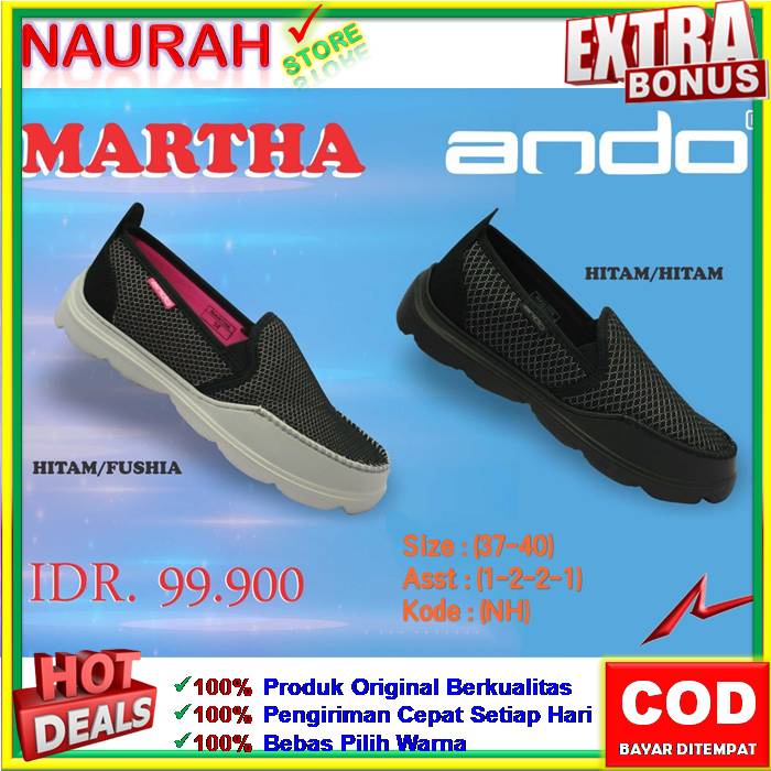 SEPATU WANITA ANDO MARTHA FINEENA ORIGINAL SLIP ON MODEL TERBARU RINGAN KUAT ELEGANT