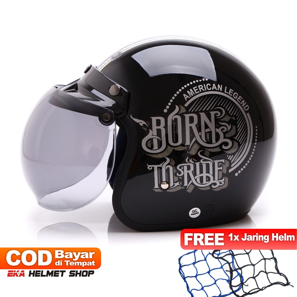 [Helm Dewasa] WTO Helm Retro - Born To Ride - Hitam + Promo Gratis Jaring Helm